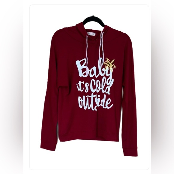 Women's Hoodie Red/Burgundy Shirt “BABY IT'S Cold OUTSIDE" SNOW Graphic. Size L - Picture 1 of 5